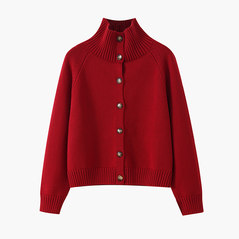 100% Pure Cotton Cardigan Jacket for Women, Half Turtleneck, Cherry Red, Thickened for Autumn and Winter, Outerwear, Christmas Knitted Sweater 100% Pure Cotton Cardigan Jacket for Women, Half Turtleneck, Cherry Red, Thickened for Autumn and Winter, Outerwear, Christmas Knitted Sweater