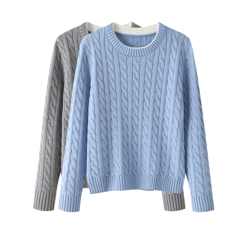100% Pure Cotton Twist Sweater for Women, Loose and Thickened, New Autumn and Winter Style, Retro Outerwear, Inner Layer Knit Base Shirt
