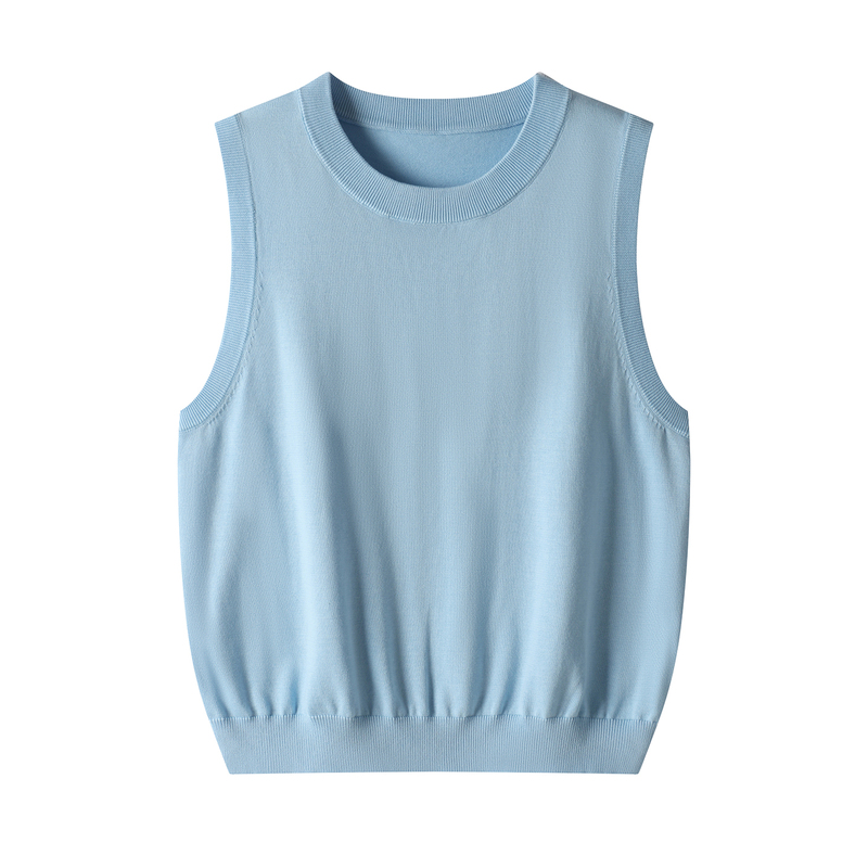 Tencel Cotton Vest for Women, Short and Loose, Summer 2025 New Style, Sky Blue Sleeveless Knit Top Paired with a Skirt