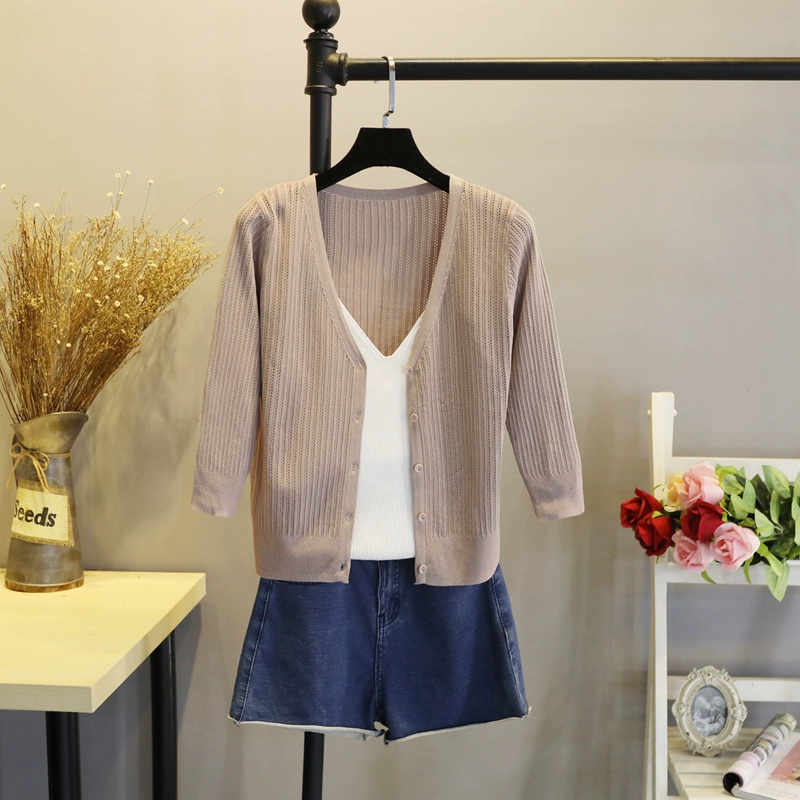 Sun bảo vệ cardigan của phụ nữ mùa hè phần mỏng ngắn ice silk trăm phù hợp với treo váy nhỏ bên ngoài khăn choàng khăn choàng điều hòa không khí áo sơ mi áo len