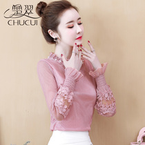 Spring and autumn womens clothing 2022 New wave foreign air outside wearing a skinny blouse long sleeve wearing a hitch-wearing body lace-undershirt woman