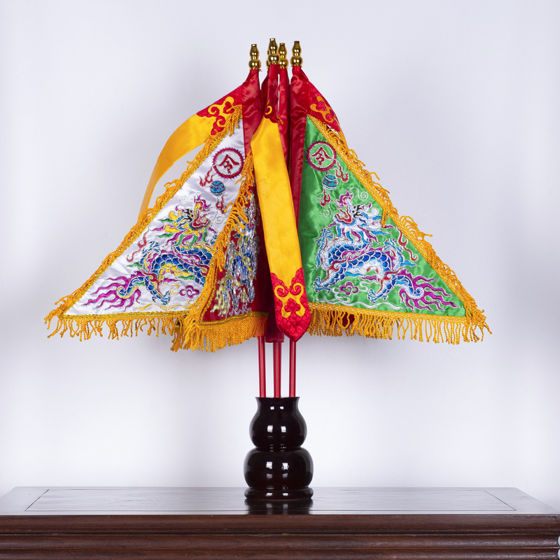 Flag Base in Classical Fairy Style, Five Directions, Five Dragons, Gourd-Shaped Hole, Bamboo Joint Tube, Drum-Shaped, Red Lacquer Resin Flag Holder