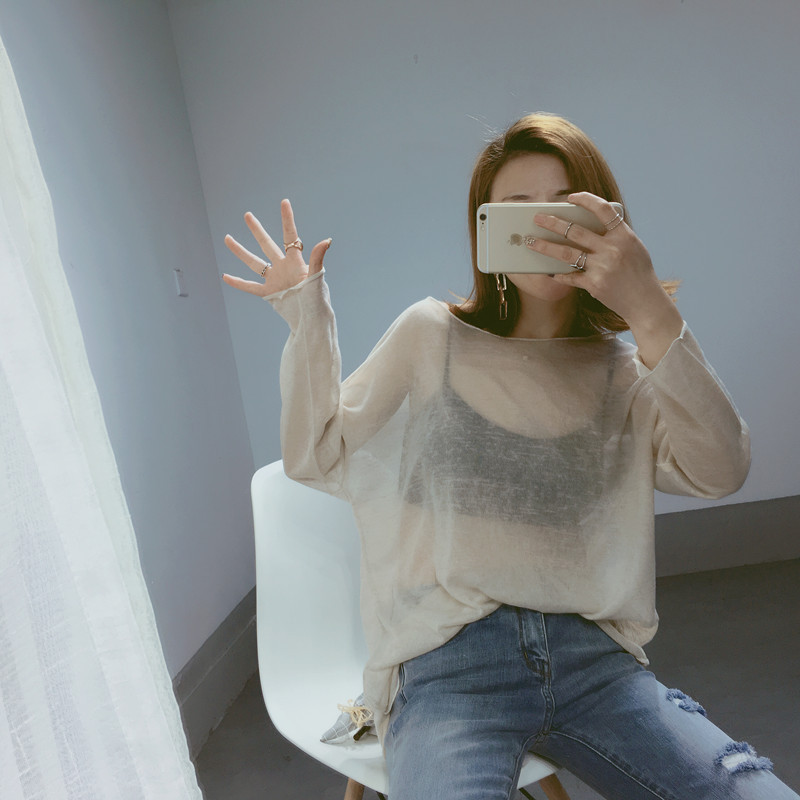 Factory thin sheet of ice silk knit sweatshirt with summer hooded sweatshirt loose cover sunscreen clothed blouse