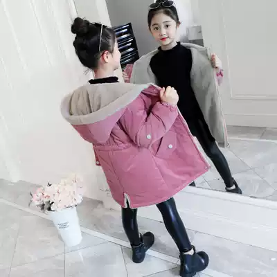 Korean girls cotton-padded clothes in the long version of the coat Net Red foreign school girls winter clothes plus velvet thickened children's cotton-padded jacket