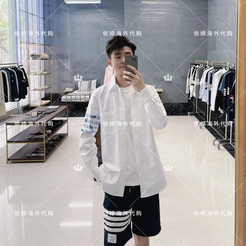 Thom Browne/Tom Brown Tb Four-Season Four-Stripe Oxford Cloth Pure Cotton Men's Casual Long-Sleeved Shirt for Women