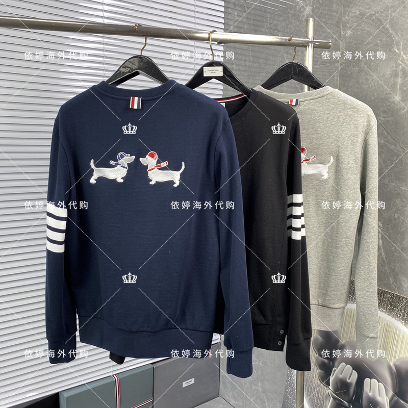 Thom Browne/Tb Four-Stripe Puppy Embroidery Unisex Casual Sports Crewneck Pullover Sweatshirt