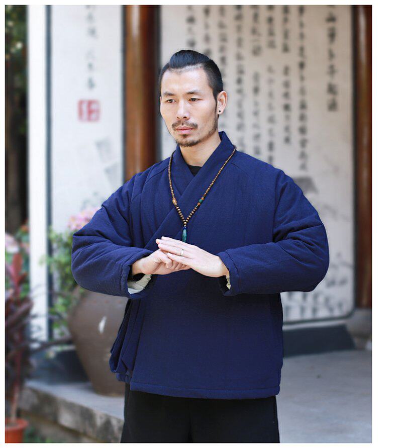 китайский костюм 中国风男装冬季汉服棉衣男士唐装棉袄古风中式棉服加厚棉麻茶禅服