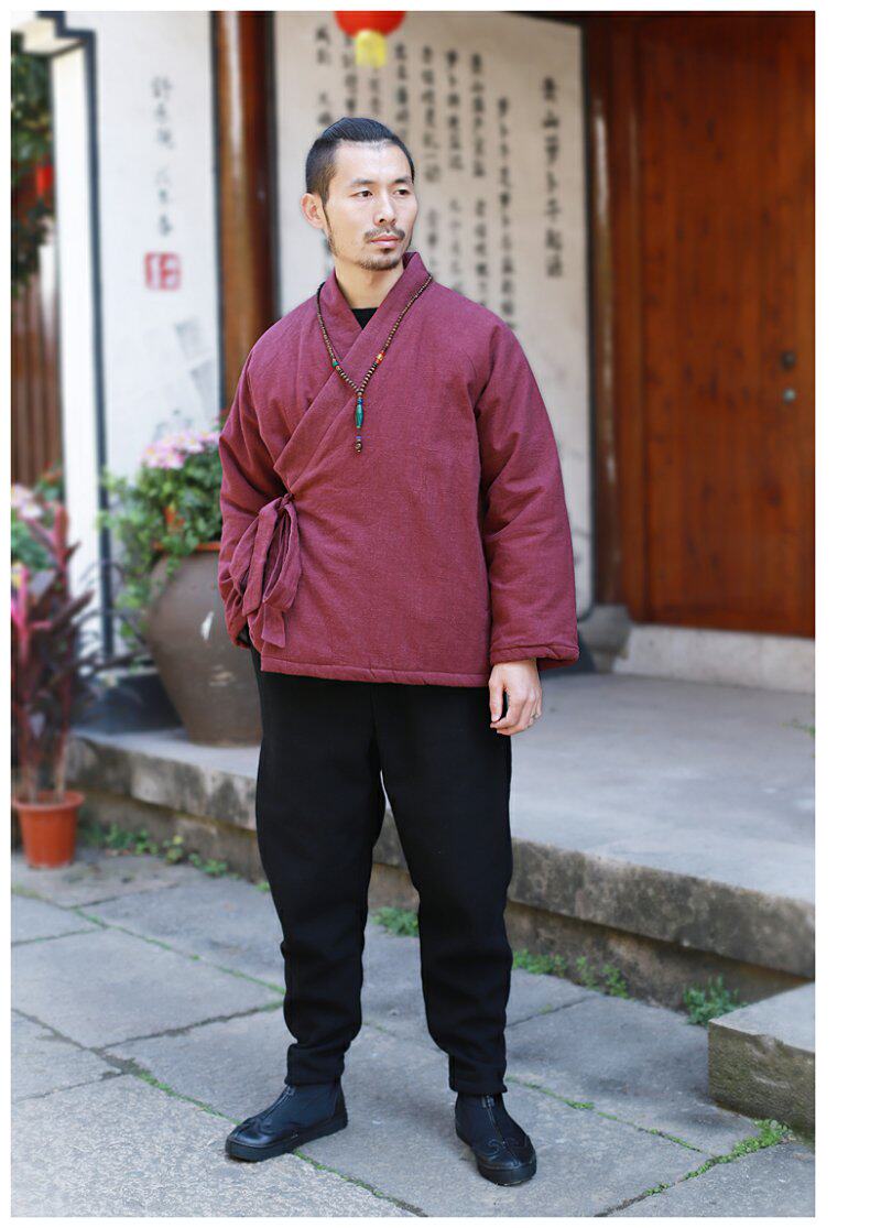 китайский костюм 中国风男装冬季汉服棉衣男士唐装棉袄古风中式棉服加厚棉麻茶禅服
