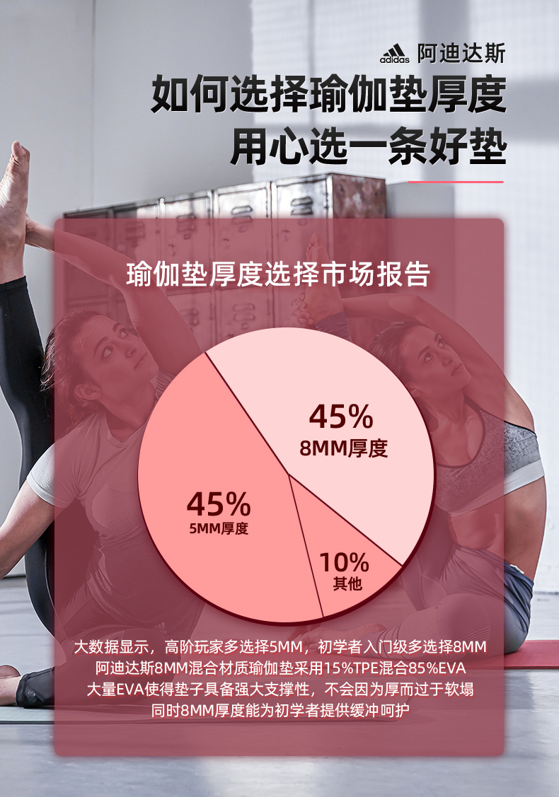 阿迪达斯 男女健身瑜伽垫 176*61cm*8mm 图9