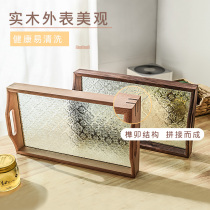 Retro glass saucer coffee tray solid wood desktop small object storage box home decoration fruit tray tray home