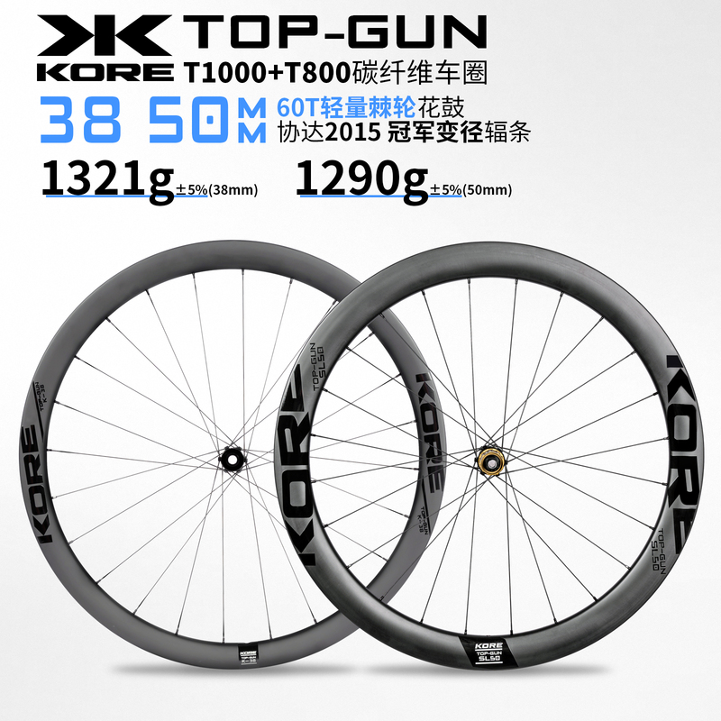 Kore Road Bike Carbon Fiber Wheelset Ultra-Light Carbon Blade Ratchet Hub Carbon Fiber Rim Vacuum Thru-Axle Disc Brake Wheel