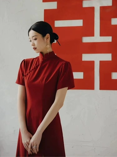 Вечернее платье, ципао для невесты, бордовое ретро свадебное платье, подходит для подростков