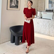 Bride marries toast with 2022 new summer wine red advanced texture Temperament Host Evening Dress