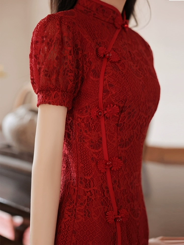 Ципао, красное вечернее платье, свадебное платье, подходит для подростков, крой «рыбий хвост», облегающий крой