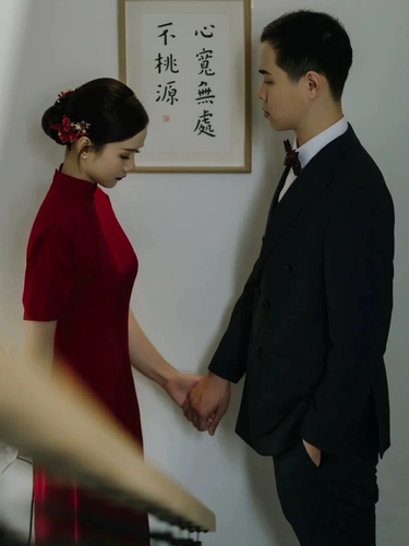 Вечернее платье, ципао для невесты, бордовое ретро свадебное платье, подходит для подростков