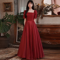 Toast to the bride 2022 New Burst Wine Red Temperament Bubble Cuff Wedding Engagement Evening Gown Skirt Woman back door
