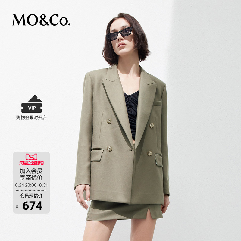 【Moco Outlet】Suit Jacket for Spring and Autumn, Vintage Notch Lapel, Padded Shoulders, Oversized Woolen Casual Commuter Coat