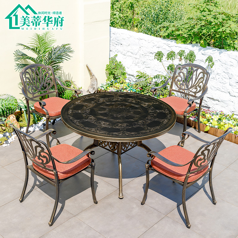 Outdoor table and chairs courtyard Cast aluminium Villa Outdoor Chairs Open-air Balcony Leisure Garden Iron Art Terrace Combined Furniture-Taobao
