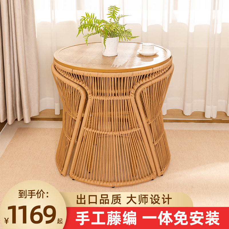 Balcony Small Table And Chairs Three Sets Small Family Style Casual Rattan Chairs Home Read a table Two chairs Net black tea table and chairs Combined-Taobao