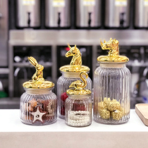 Nordic light luxury gold-plated glass sealed storage jar makeup cotton swab storage decoration ornaments candy snack bottle storage