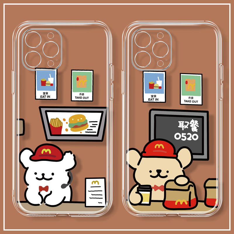 Couple Mcdonald's Line Art Puppy iPhone 16 Apple 15 Phone Case Xiaomi 14 Compatible Huawei P70 Redmi Note 13 Creative Vivo X100 Honor 200 Oppo Reno12 Oneplus 11