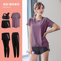 Summer yoga clothes womens morning running suit speed dry clothes fashion gym sports suit slim fit and loose big code