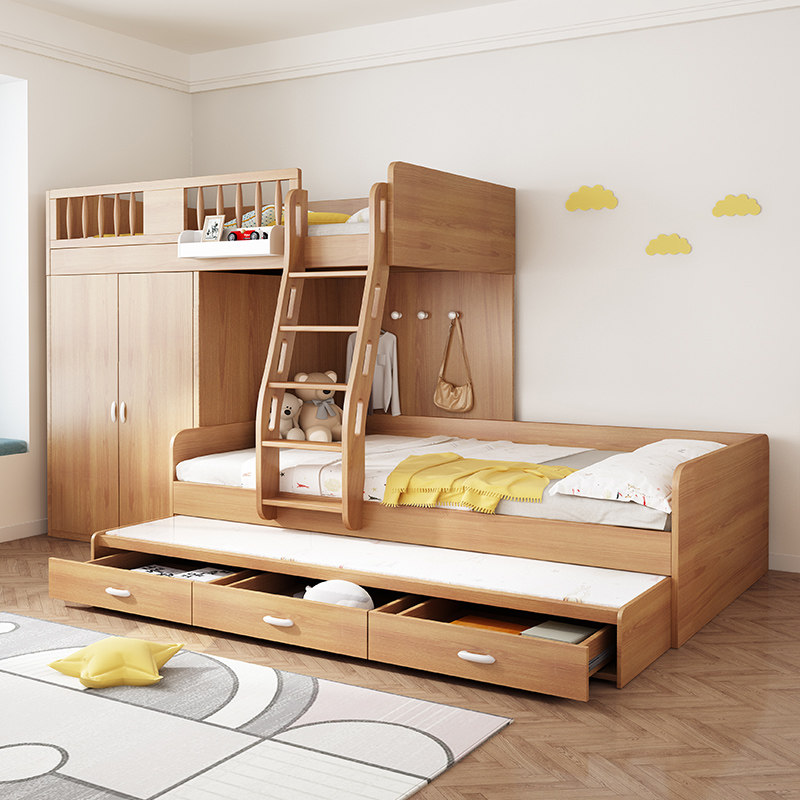 Misplaced upper and lower high and low beds multi-functional parallel bunk bed with wardrobe small apartment child mother bed children's bed boy