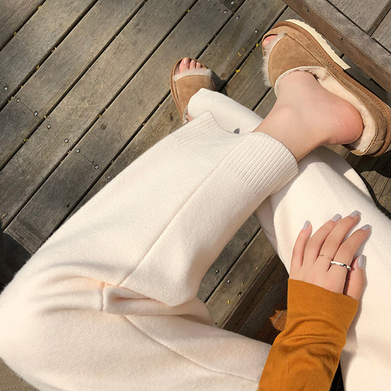 Grandma pants woman 2022 spring autumn loose thickened wide leg high waist casual long pants slim wool knitted pants straight drum pants