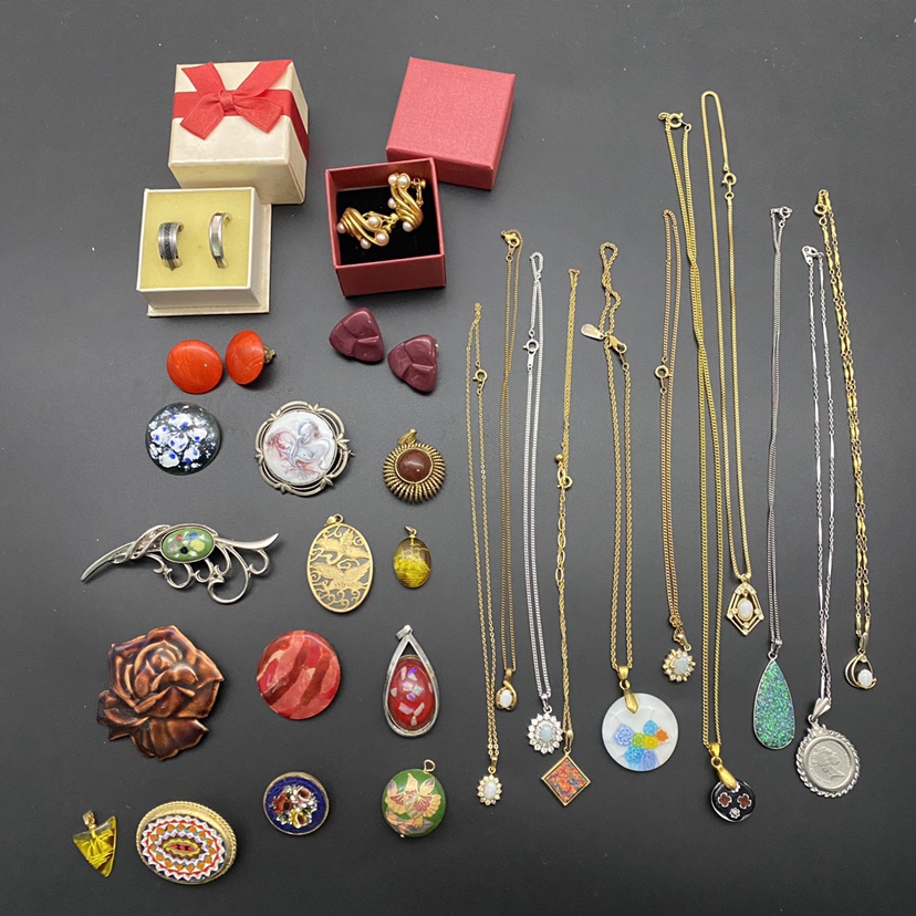 VINTAGE Middle Second-hand Lady Necklace Lock Bones Chain Seven Precious Burning Nine Valley Burning Lovers to Ring Original Box Preservation-Taobao