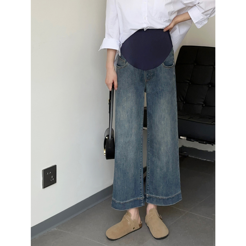 Maternity Wide-Leg Jeans, Spring Wear, Thin Summer Style, Petite Size, Cropped Length, Belly-Friendly Leggings for Pregnancy Maternity Wide-Leg Jeans, Spring Wear, Thin Summer Style, Petite Size, Cropped Length, Belly-Friendly Leggings for Pregnancy
