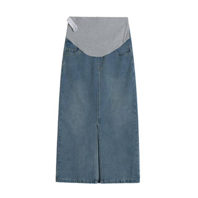 ແມ່ຍິງຖືພາ denim skirt summer slim mid-length hip-hugging skirt ທ້ອງສະຫນັບສະຫນູນ A-line slit one-step skirt summer dress