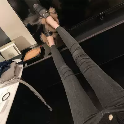 Pregnant women denim pants nine points wear spring and autumn wear thin black gray autumn and winter small feet tight pants trousers