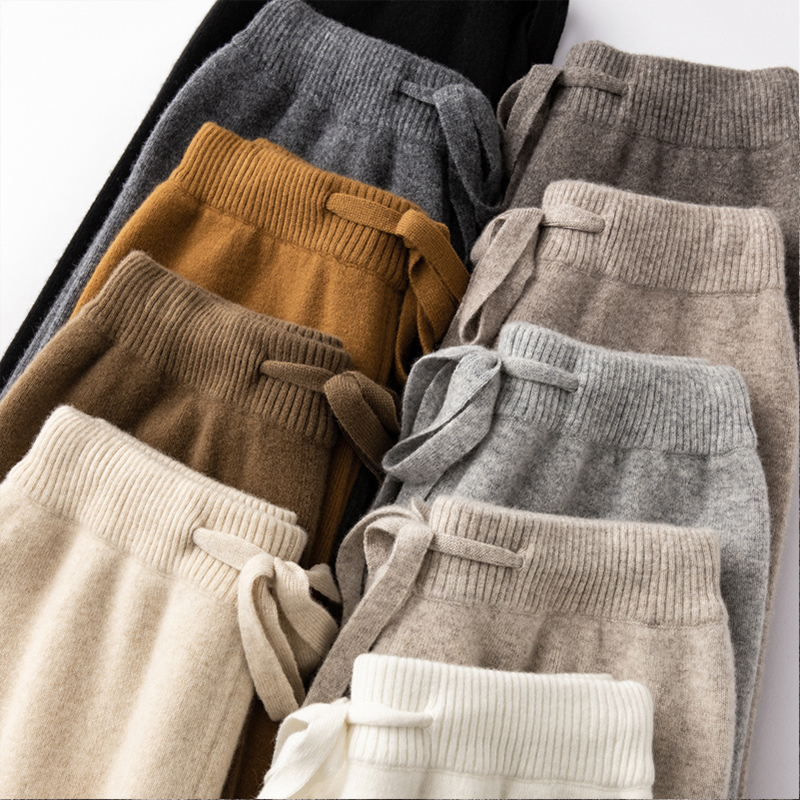 100% Australian Wool Wide-Leg Pants for Women, Autumn and Winter Outerwear, Knitted Floor-Length Pants, High-Waisted, Loose, Drapey, Extra-Long Straight-Leg Pants