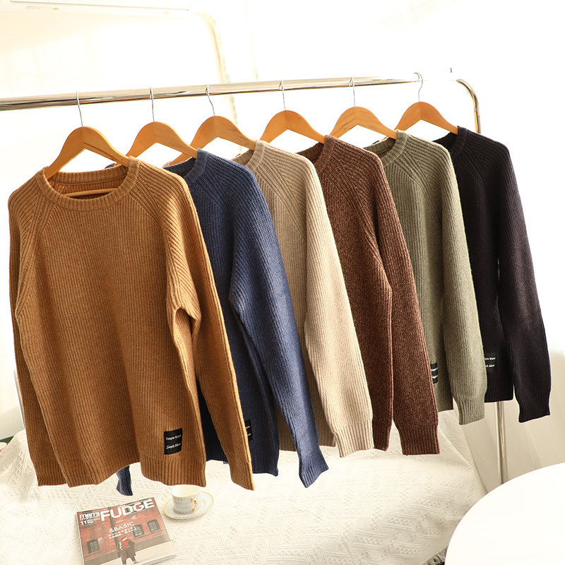 Color sulking the fine spinning autumn and winter men's commute 100 hitch simple and pure color round collar needlework sweater