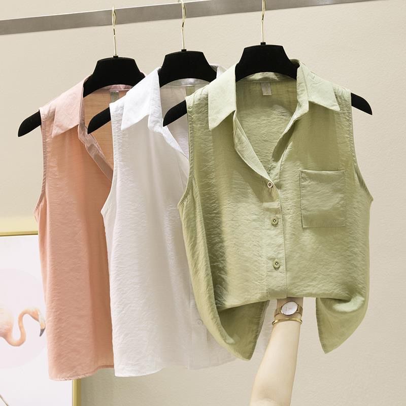 Western-Style Chiffon Sleeveless Vest Shirt for Women, New Summer Korean Style, Fashionable and Chic Workwear Top Western-Style Chiffon Sleeveless Vest Shirt for Women, New Summer Korean Style, Fashionable and Chic Workwear Top