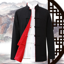 Chinese style Tang dress men spring and autumn long sleeves wear Chinese jacket on both sides Dad practice plate buckle retro cotton and hemp youth