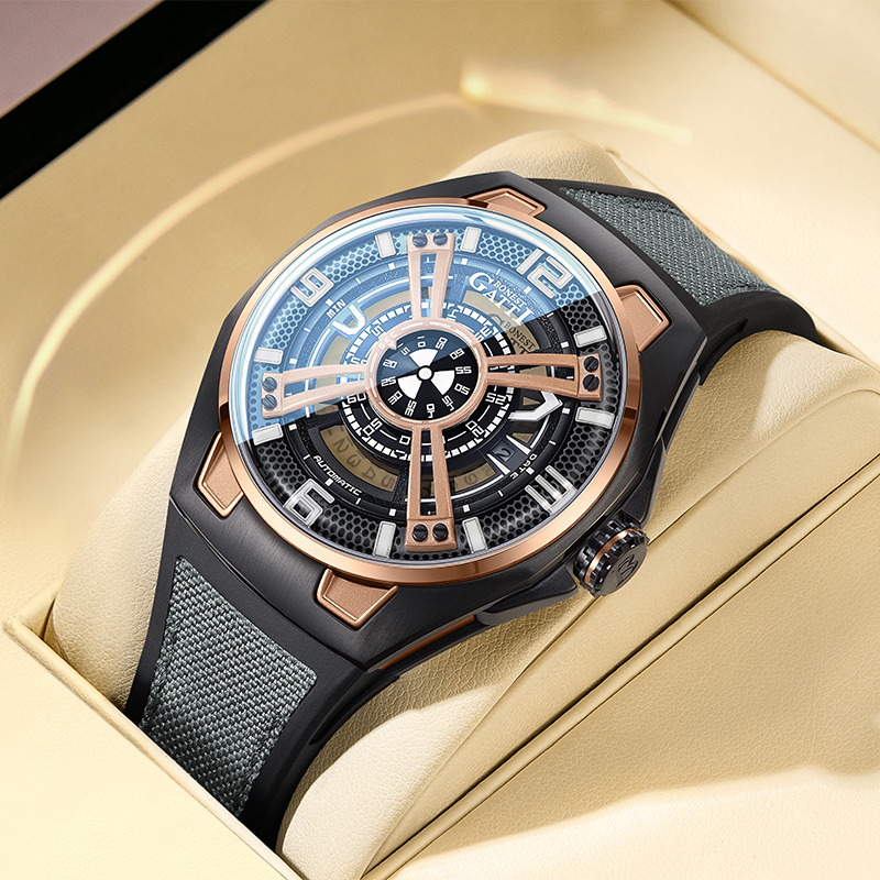 German Bugatti Watch for Men, Round Large Dial, Fully Automatic Mechanical Watch, Fashionable Luminous Skeleton Men's Watch, Official