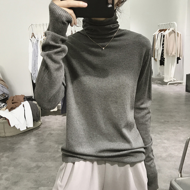 High collar knitwear women's clothing autumn and winter South Korea retro loose sleeve head long sleeve wool jersey 100 hitch sweater