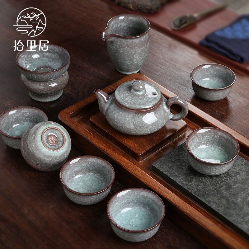 Shiliju high-grade Longquan Celadon Tea Set Home Ceramic Ice Crack Teacup Teapot Teapot Complete Set Kung Fu Tea Set