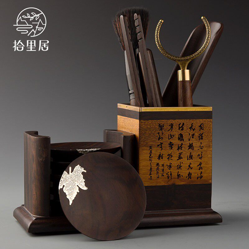 ten livable gold silk Nan wood pure copper tea cup cushion utility-tea with spare parts tea spoon nourishing pot pen six-gentleman suit