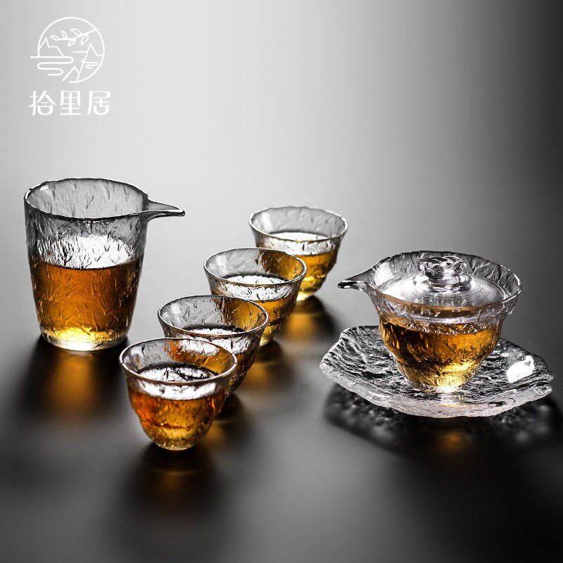 ten Livable Glass Kung Fu Tea Set Group Thicken Hand Grip Not Scalding Hand Lid Bowl Teacup Tea Bowl Gift Box Dress