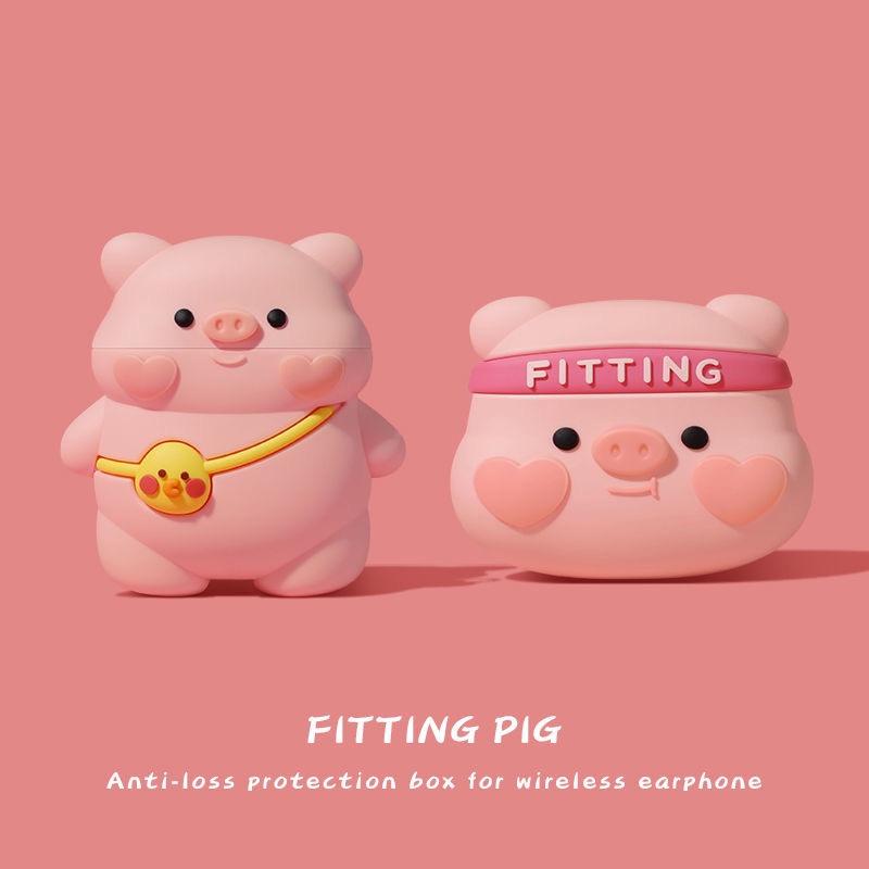 Pink Striving Pig Backpack Pig AirPods Pro Protective Case Suitable for Apple 1/2/3 Generation Wireless Bluetooth Earphone Cover