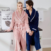 Autumn and winter high-end mens bathrobe flannel padded long pajamas couples coral velvet bathrobe womens winter bathrobe