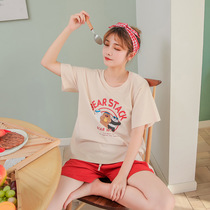 Pure Cotton Pyjamas Woman 2020 Summer Thin Cover Short Sleeve Suit Han Version Loose can be worn outside ladies Home Two sets