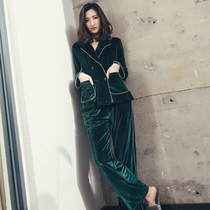 Golden velvet pajamas womens autumn and winter Western collar wear two-piece fashion high-end luxury home clothing set womens winter