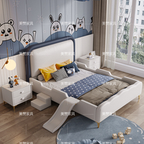 Childrens bed Boy single beds light extravagant net red with slide-ladder guardrails juvenile modern minimalist girl princess bed