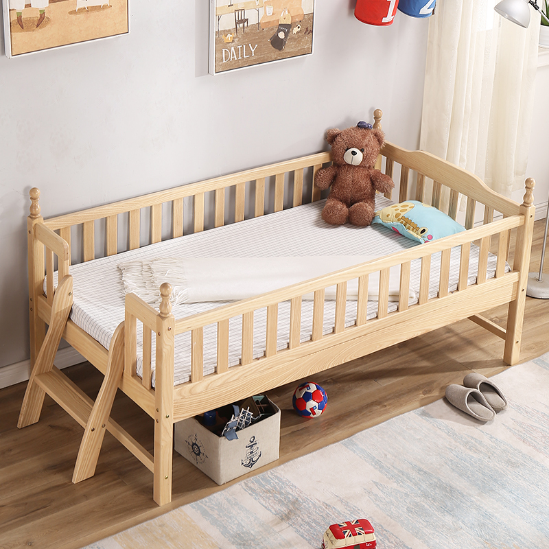 Solid Wood Children's Bed With Guardrails Beech Wood Bed Splicing Large Bedside Crib Single Bed Single Bed Baby Bed Custom God Enlighk