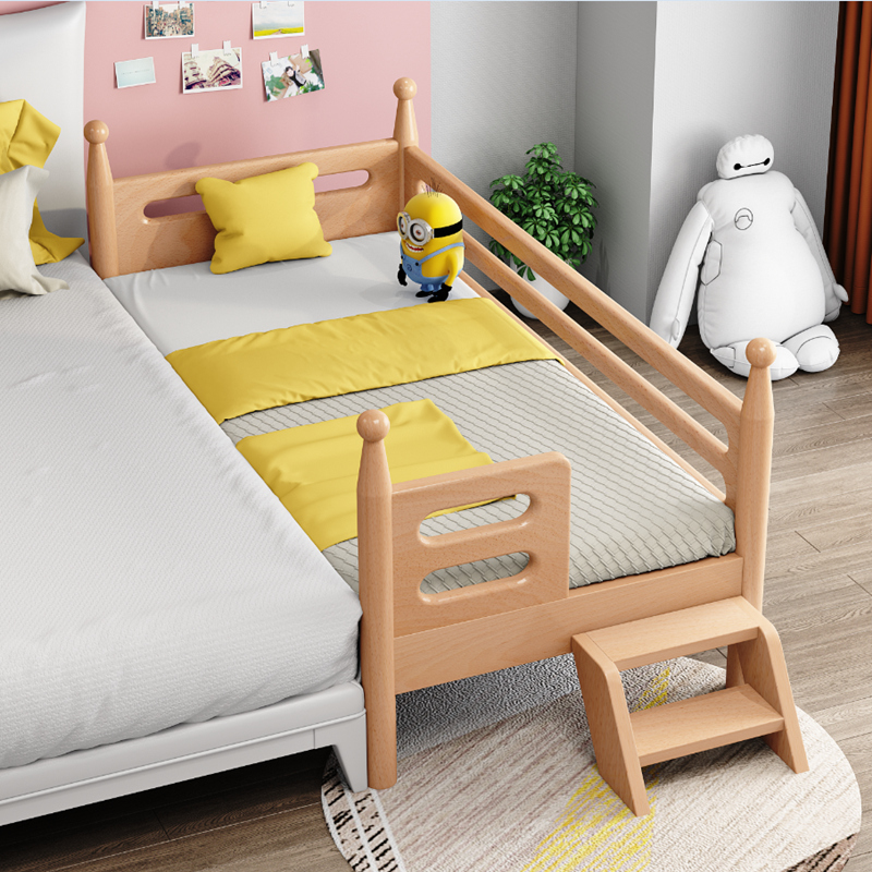 Beech Wood Children's Bed Widened Side Bed With Guardrails Solid Wood Single Man Bed Boy Girl Crib Small Bed Splicing Large Bed