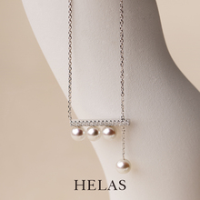 HELAS Hera Notes Series Balance Wood Highlight Akoya Seawater Pearl Necklace 18K Gold Diamond Women's Neckchain