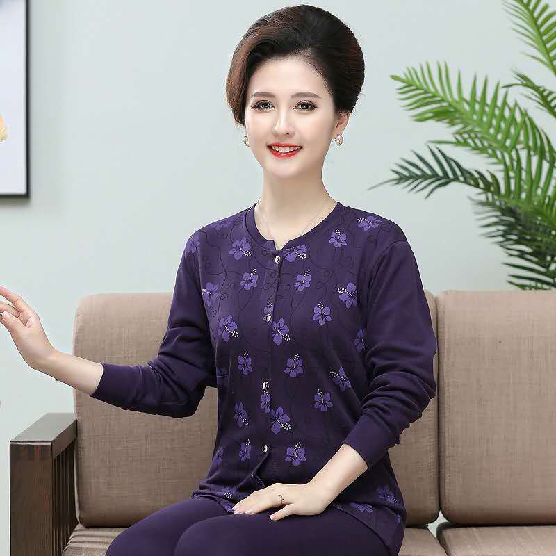 Trung niên cũ quần áo cardigan mùa thu mùa thu quần thiết mens và womens xu hướng bông mở cao cổ áo len mỏng cũ đồ lót người đàn ông ấm áp